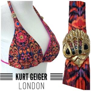 KURT GEIGER LONDON GOLD EAGLE HEAD KENSINGTON TRIANGLE BIKINI TOP SIZE XL NWT